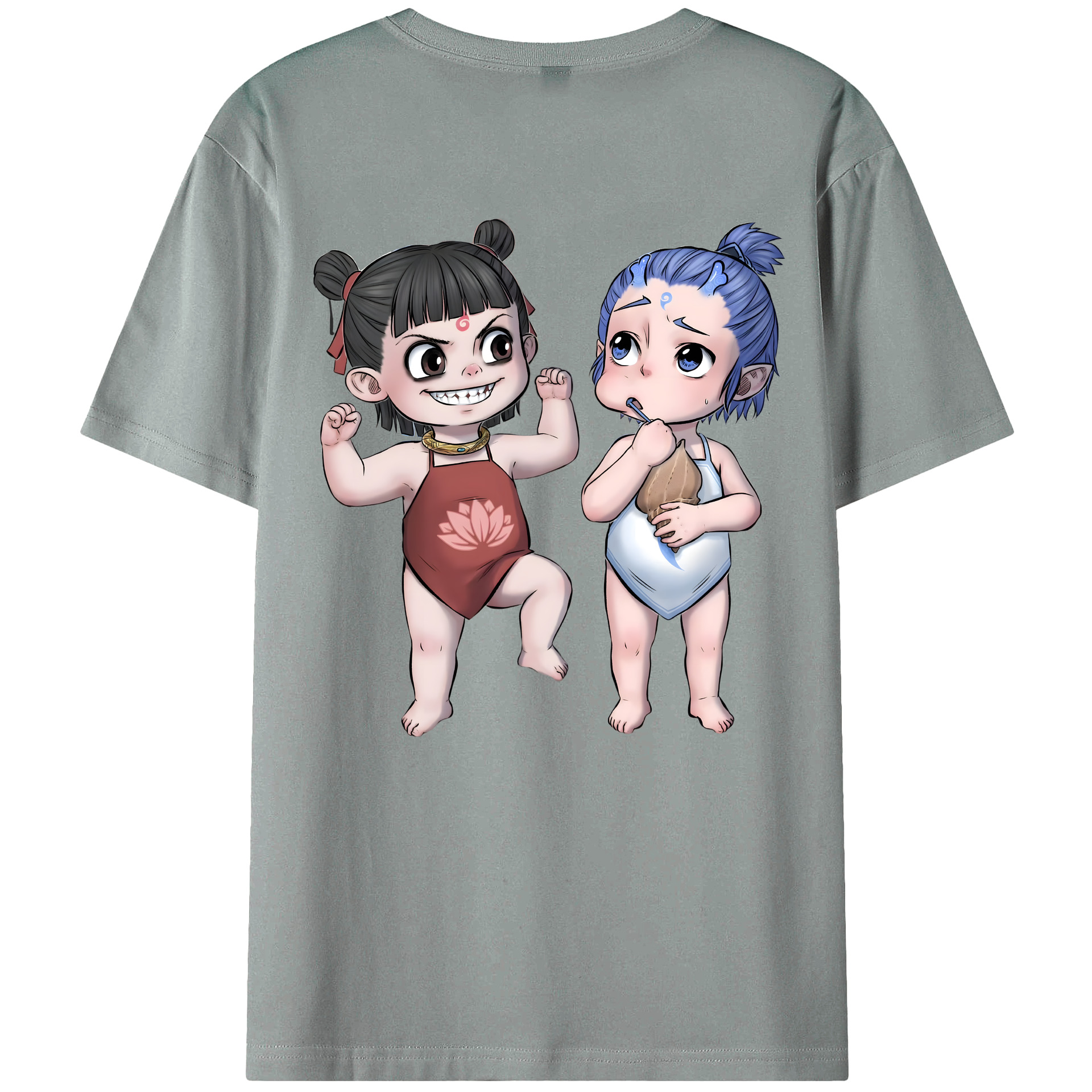 （画像用） Ne Zha 2 ナタ 魔童の大暴れ 綿100％ メンズ半袖Tシャツ（バックプリント） 通気性